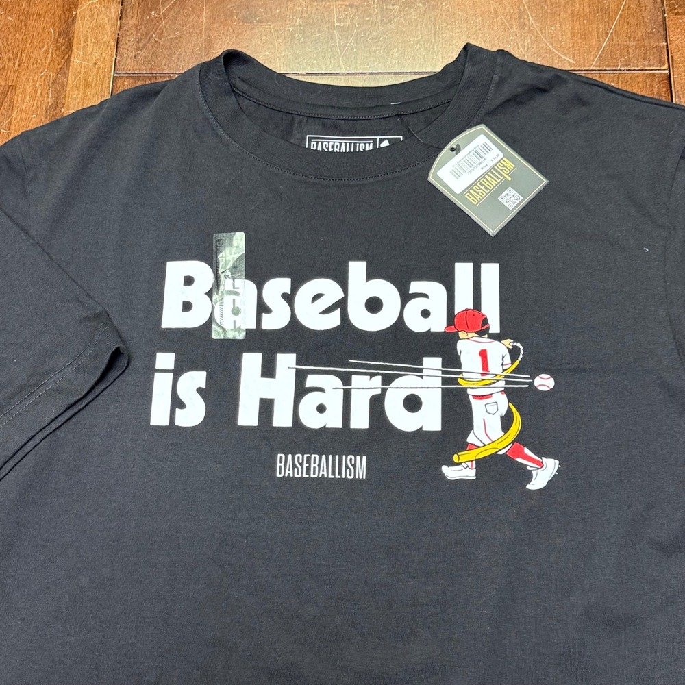New Baseballism T-Shirt Mens L Black Baseball Is Hard Graphic Pima Cotton Tee